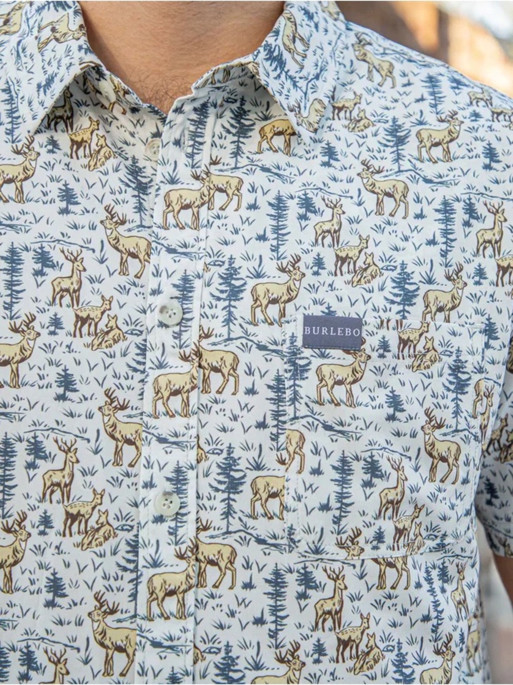 Burlebo Performance Full Button Up Deer Scenery Print Mens XXL Pocket Stretch